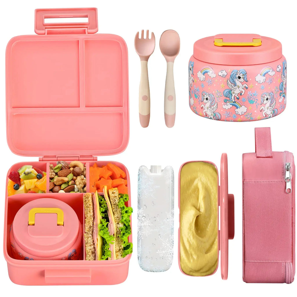 Kids Complete Bento Lunch Box Set with Insulated Jar