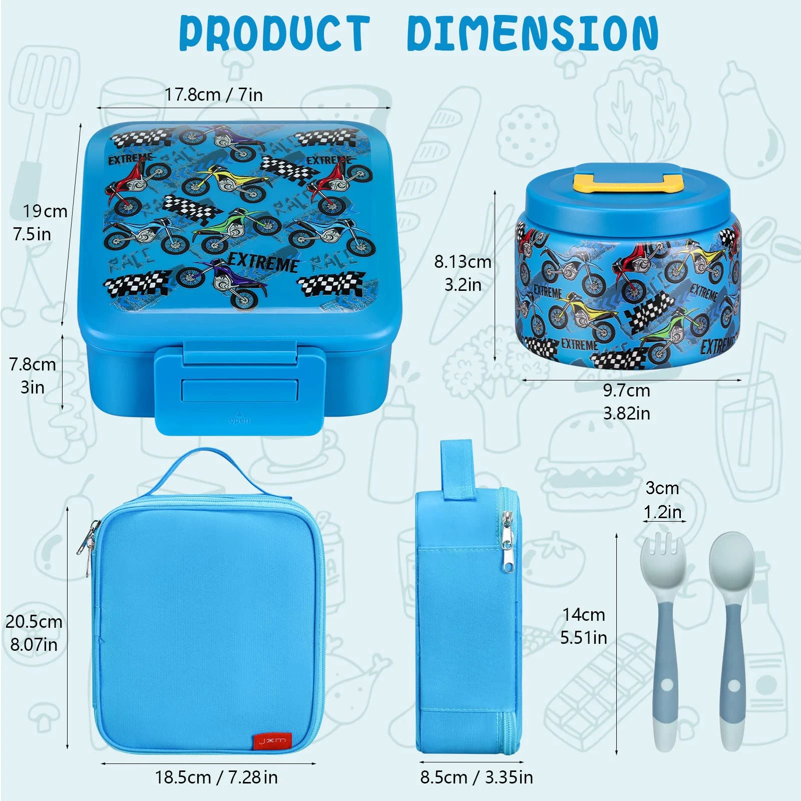 Kids Complete Bento Lunch Box Set with Insulated Jar