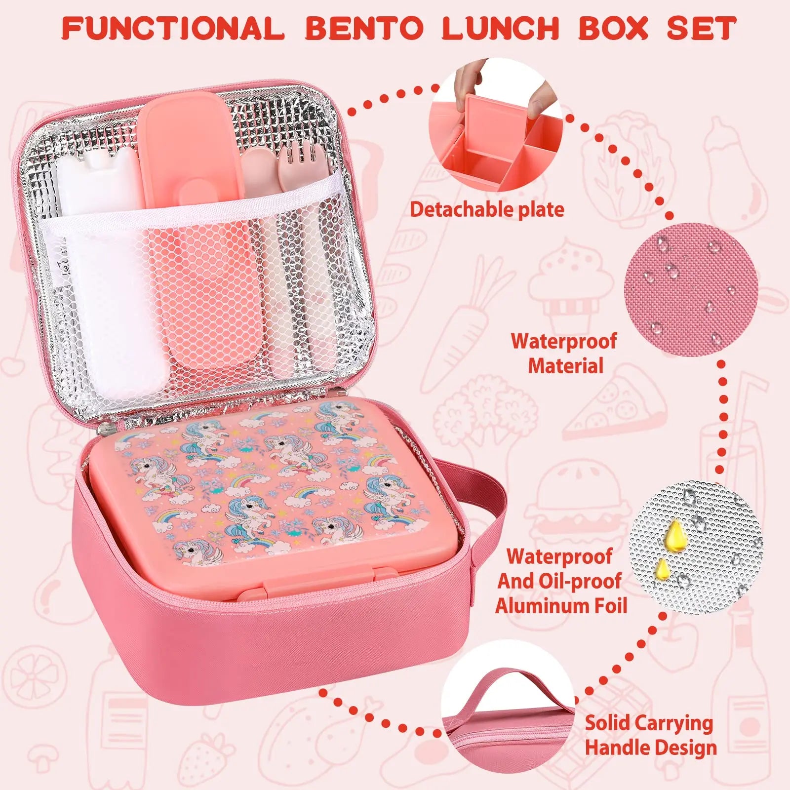 Kids Complete Bento Lunch Box Set with Insulated Jar