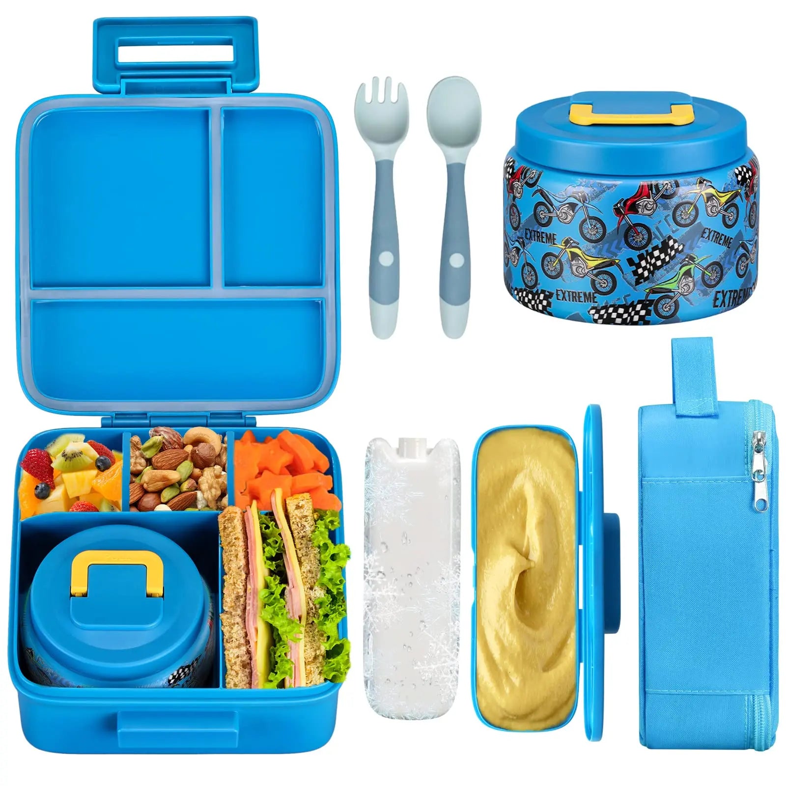 Kids Complete Bento Lunch Box Set with Insulated Jar
