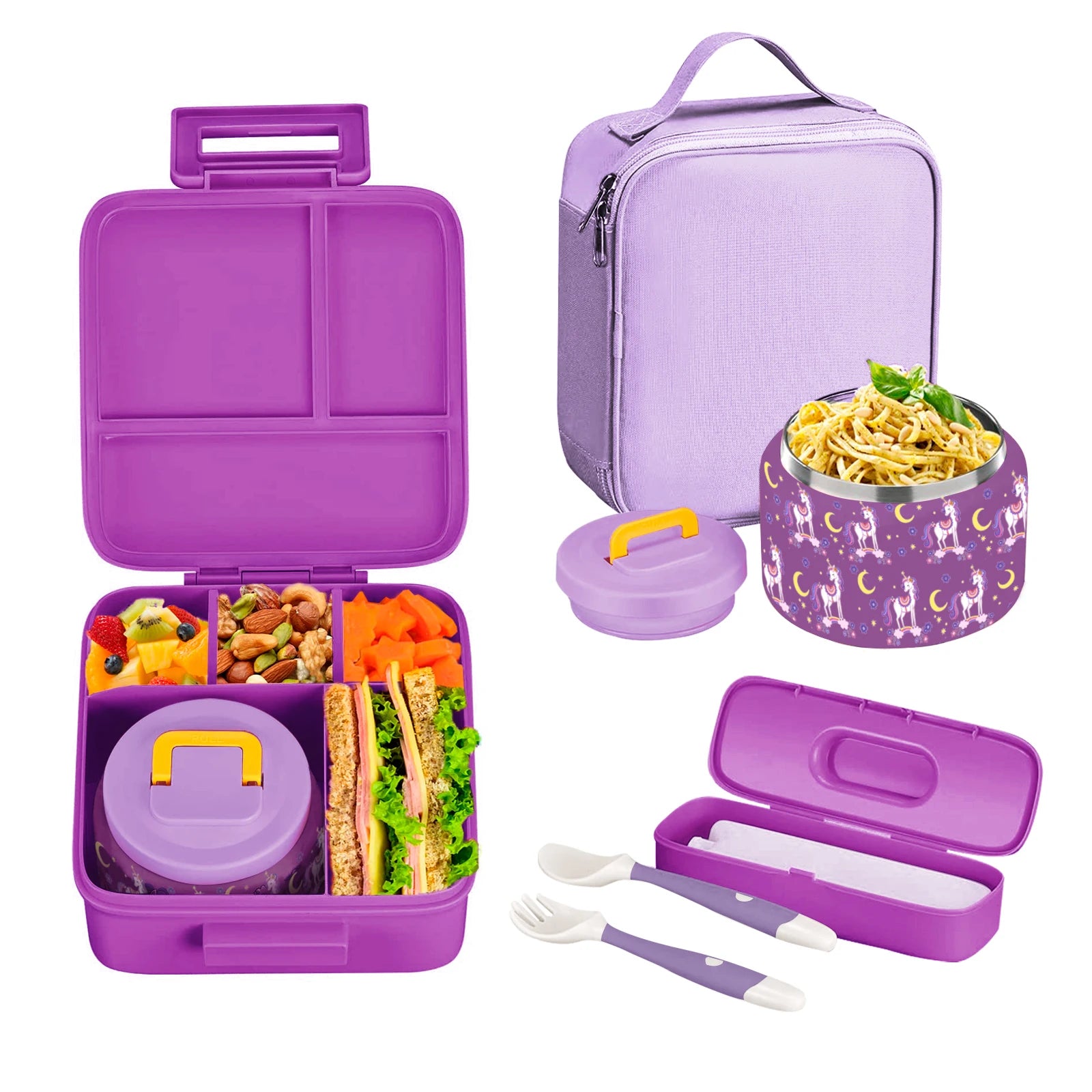 Kids Complete Bento Lunch Box Set with Insulated Jar